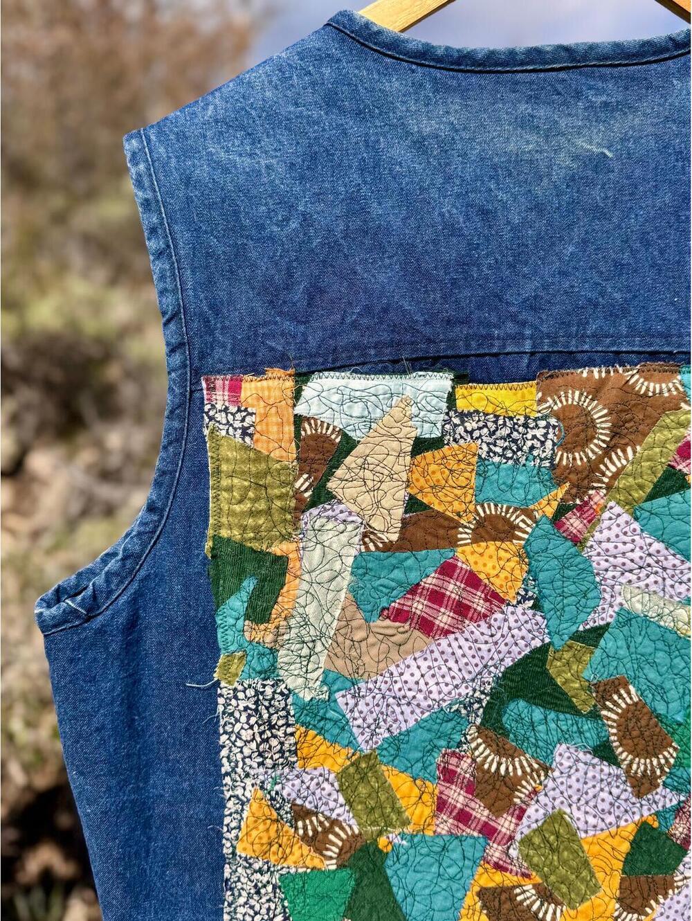 Upcycled Quilted Denim Patch Vest (L/XL) - Picture 4 of 8